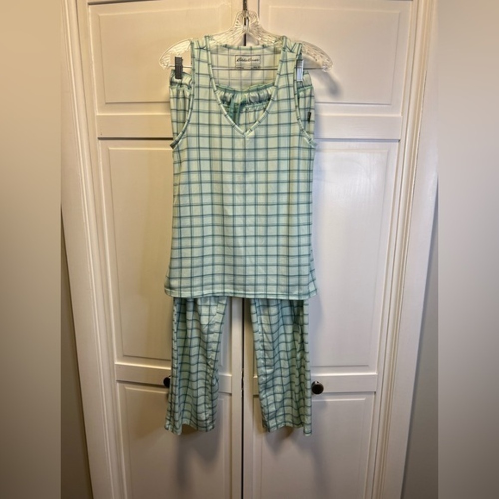 Eddie Bauer Women’s 2 Piece Sleep Set Size Women’s Medium Color Teal Green Plaid
